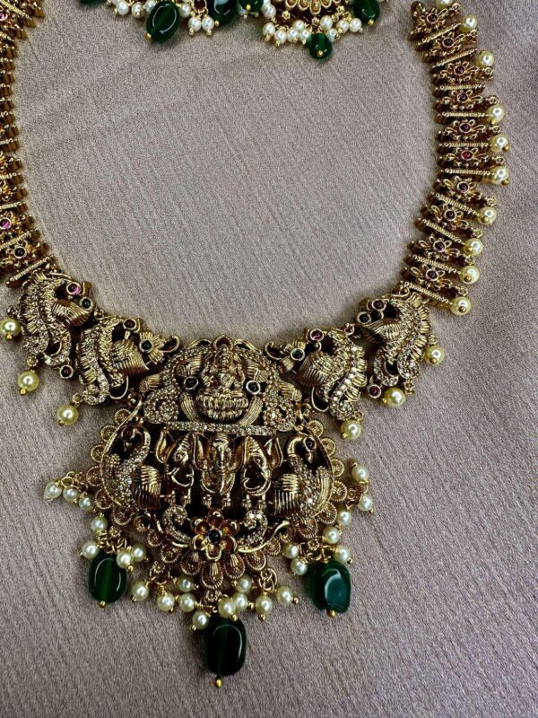 Traditional Temple Jewelry Necklace and Earrings Set - Image 3