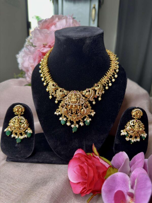 Traditional Temple Jewelry Necklace and Earrings Set - Image 4