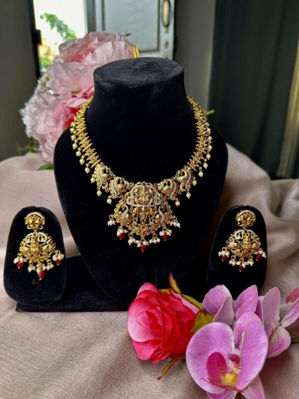 Traditional Temple Jewelry Necklace and Earrings Set - Image 8