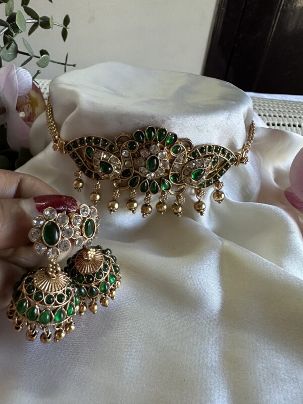 Green stone chocker and jumka set - Image 4